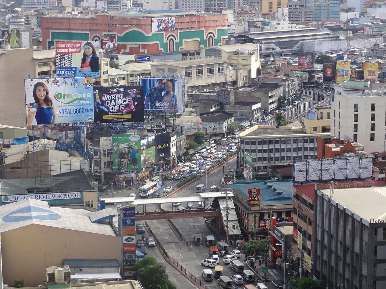 Aerial view of the España Boulevard and Morayta area in Manila's University Belt, with a CRC-ACE review school in the foreground